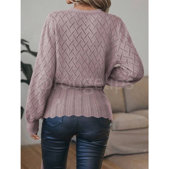 Dusty Lavender Wrap Cardigan Long Lantern Sleeve Ties - Picture 6 of 10